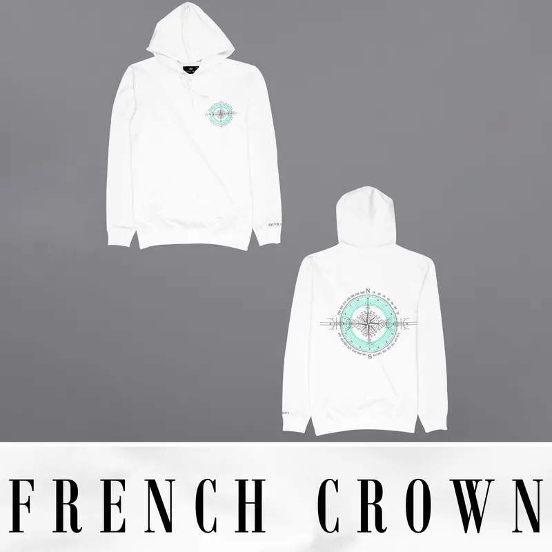 Bright White Compass Printed Hoodie 1