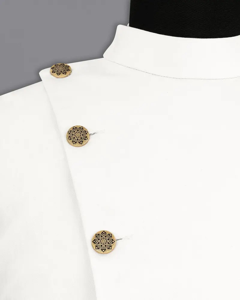 Bright White Cross Placket Bandhgala Premium Cotton Blazer 4