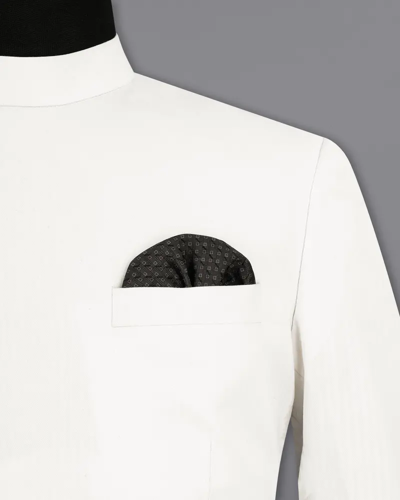 Bright White Cross Placket Bandhgala Premium Cotton Blazer 6