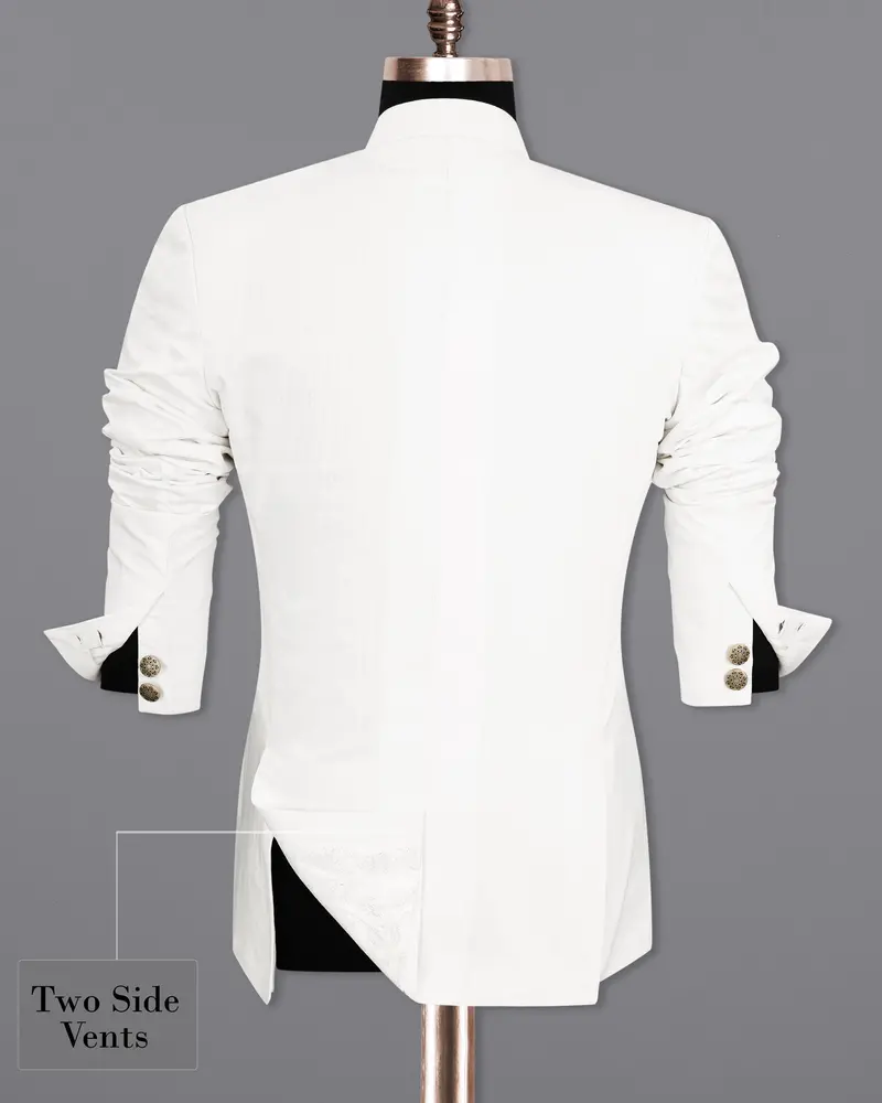 Bright White Cross Placket Bandhgala Premium Cotton Blazer 9
