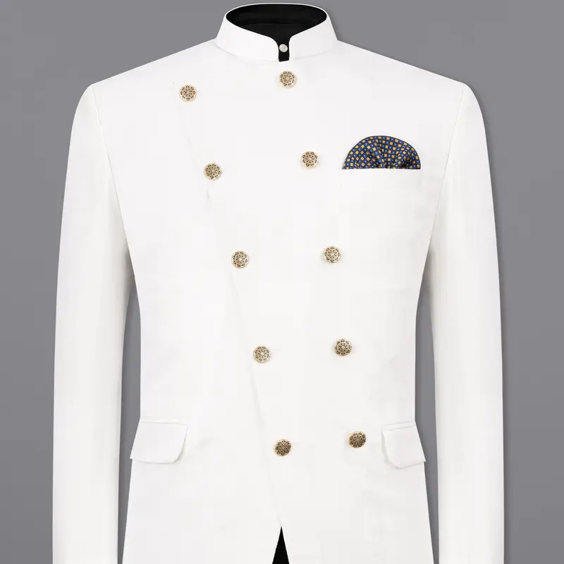 Bright White Cross Placket Premium Cotton Bandhgala Blazer 1