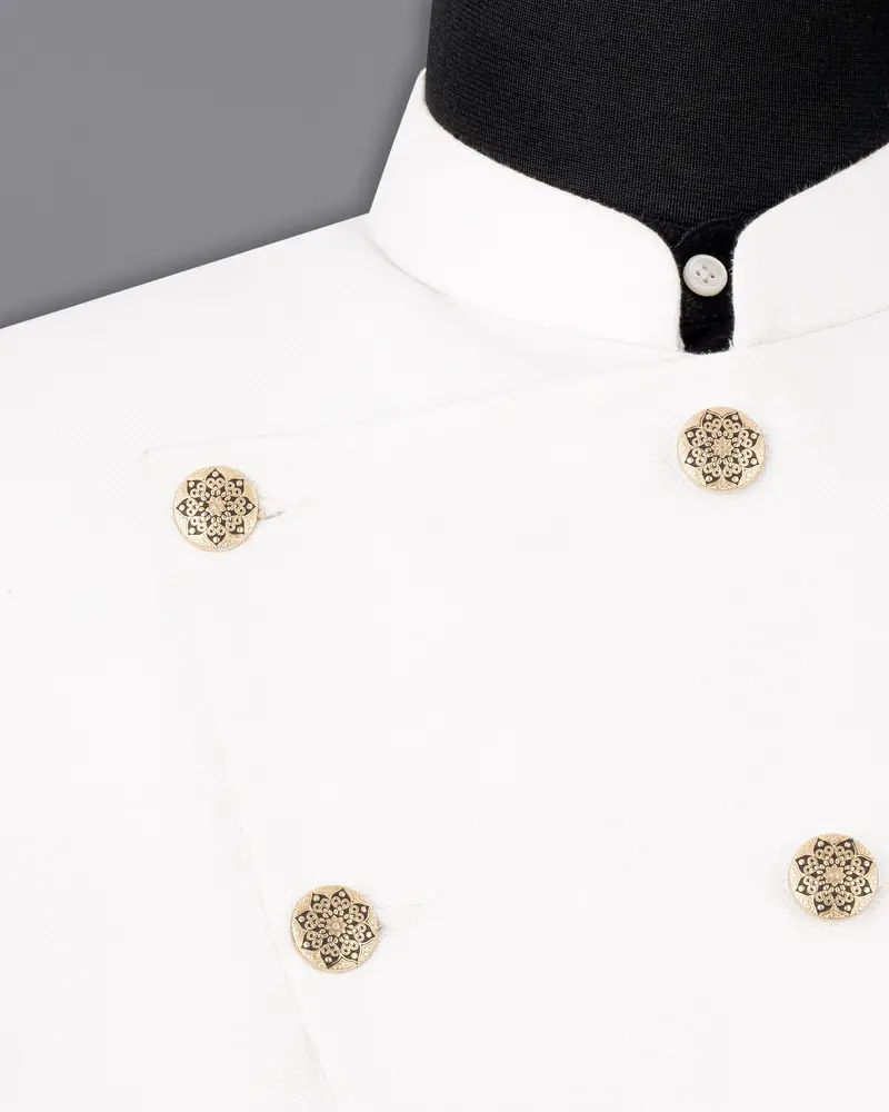 Bright White Cross Placket Premium Cotton Bandhgala Blazer 4
