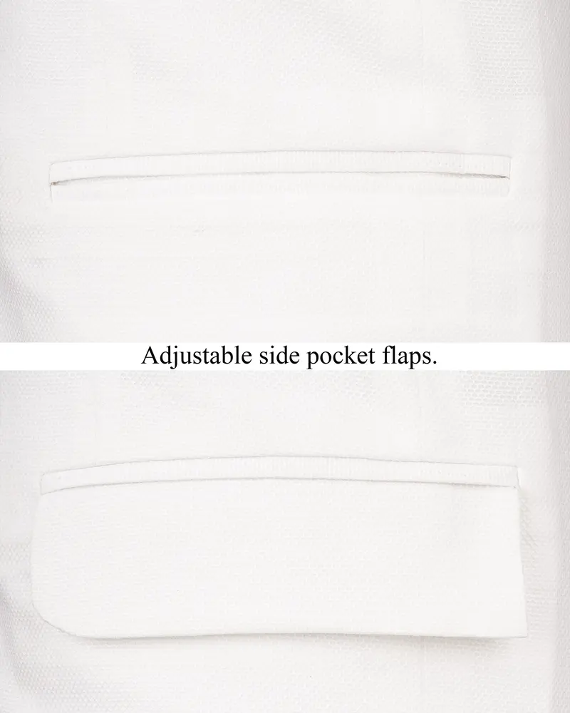 Bright White Cross Placket Premium Cotton Bandhgala Blazer 5
