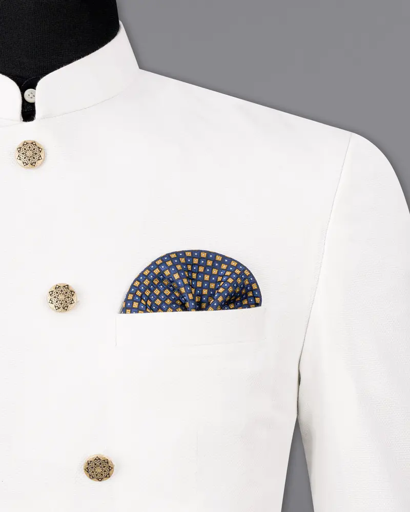 Bright White Cross Placket Premium Cotton Bandhgala Blazer 6