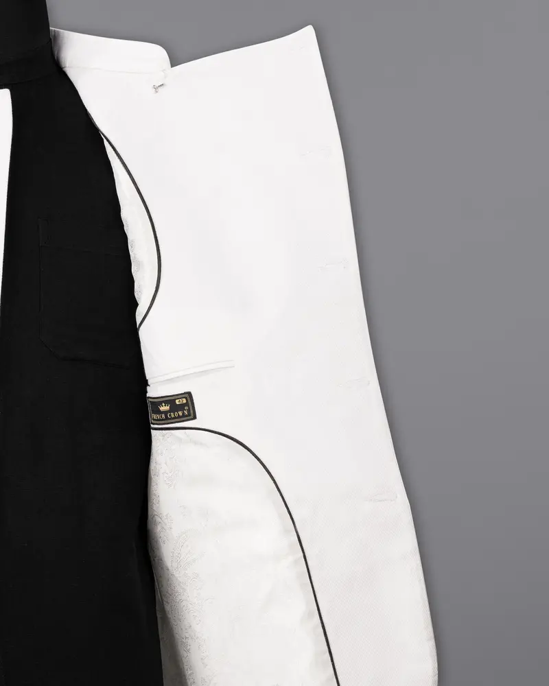 Bright White Cross Placket Premium Cotton Bandhgala Blazer 7