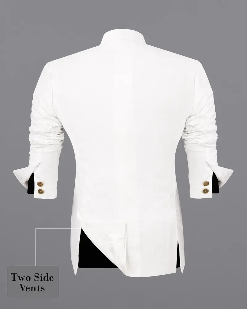 Bright White Cross Placket Premium Cotton Bandhgala Blazer 8