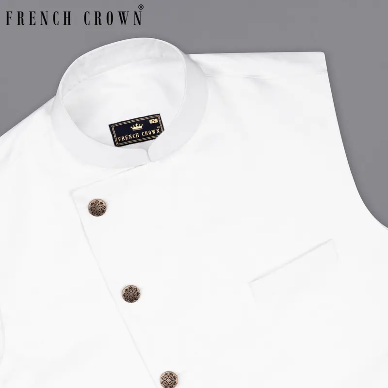Bright White Cross Placket Premium Cotton Nehru Jacket 1
