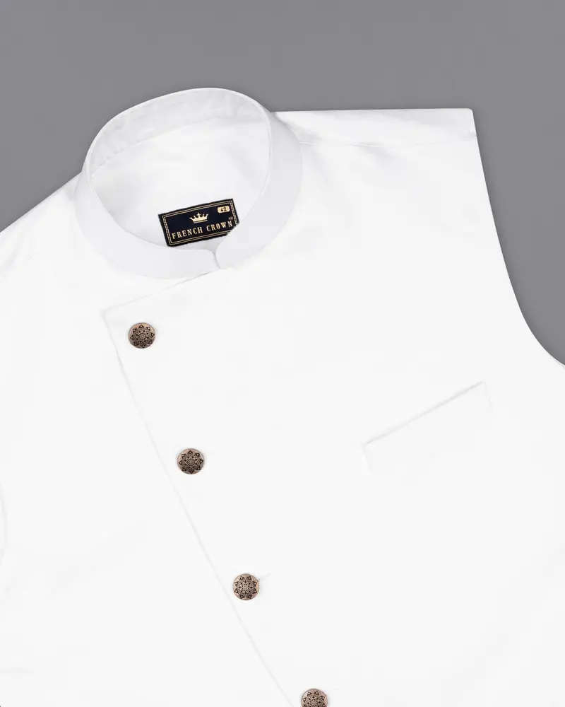 Bright White Cross Placket Premium Cotton Nehru Jacket 2
