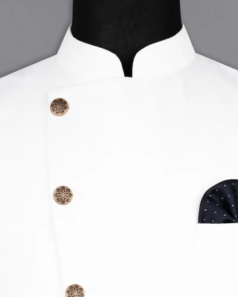 Bright White Cross Placket Premium Cotton Nehru Jacket 4