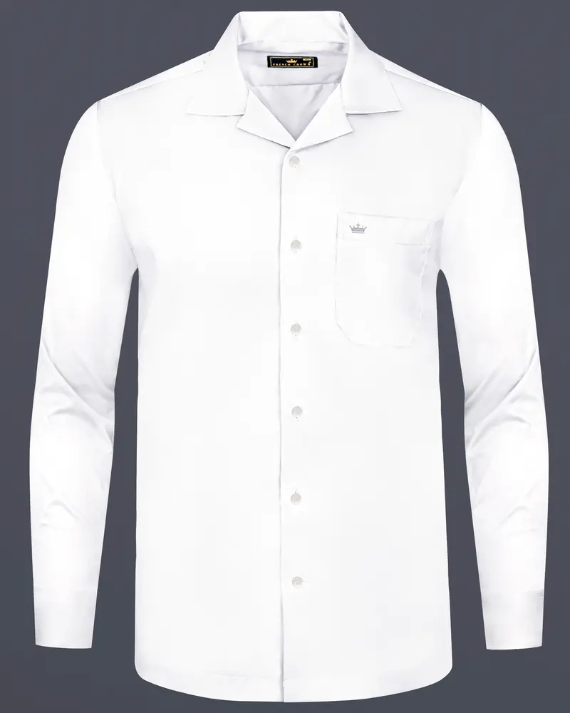 Bright White Cuban Collar Luxurious Linen Shirt 1