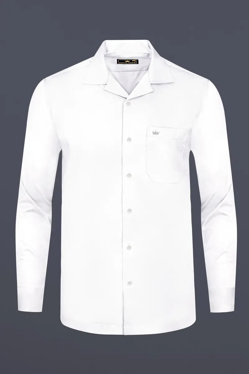 Bright White Cuban Collar Luxurious Linen Shirt 2