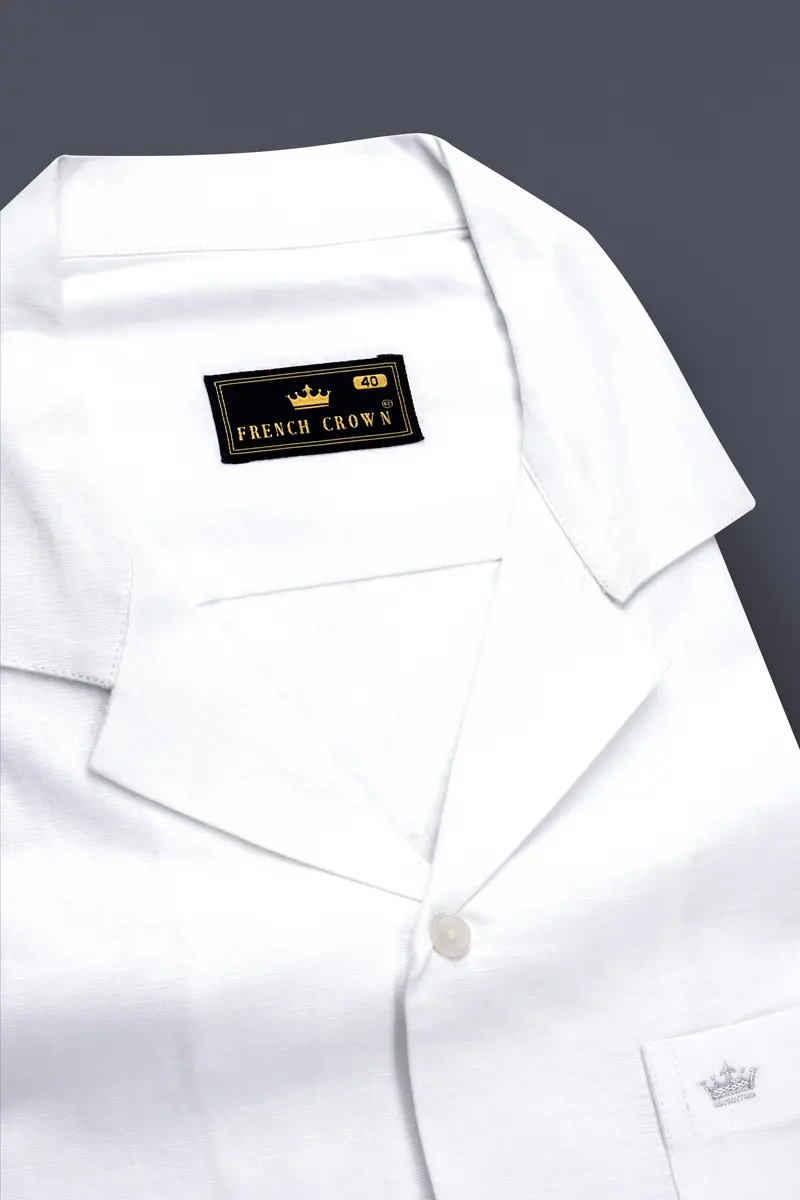 Bright White Cuban Collar Luxurious Linen Shirt 4