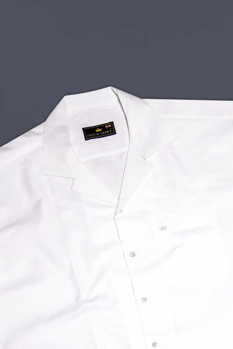 Bright White Cuban Collar Luxurious Linen Shirt 6