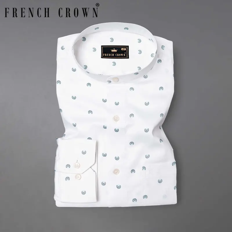 Bright White Dart Printed Super Soft Premium Cotton Shirt 7