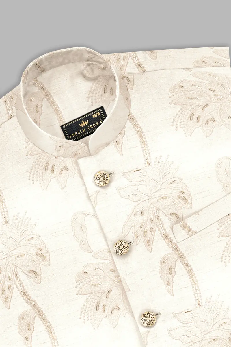 Bright White Designer Sequin And Thread Embroidered Nehru Jacket 10