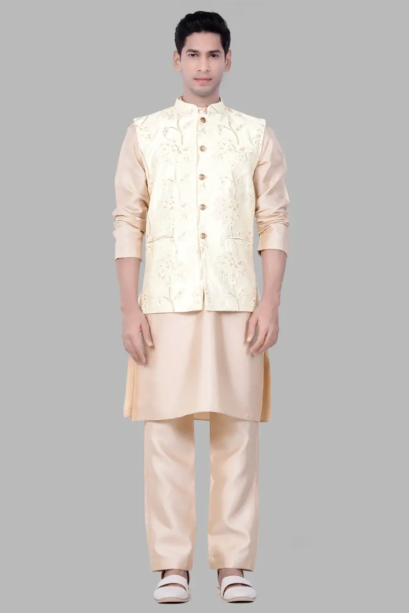 Bright White Designer Sequin And Thread Embroidered Nehru Jacket 7