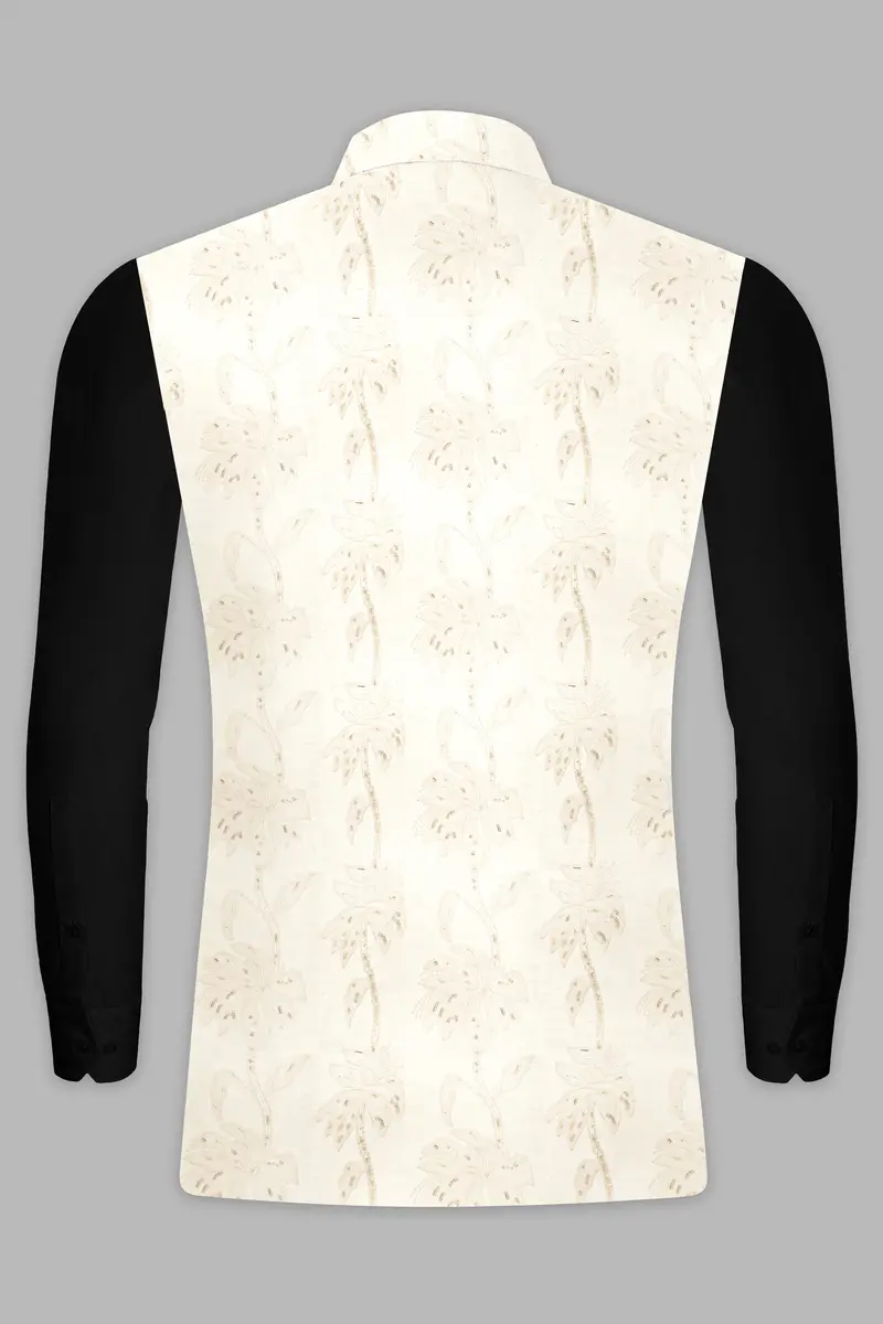Bright White Designer Sequin And Thread Embroidered Nehru Jacket 9