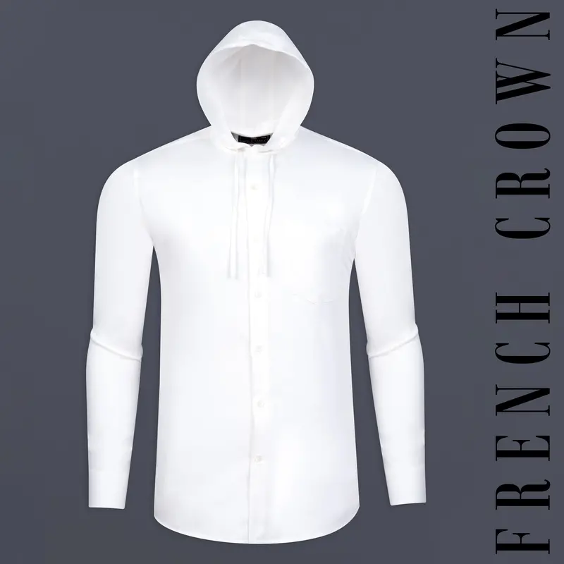 Bright White Dobby Premium Giza Cotton Hoody Shirt 1