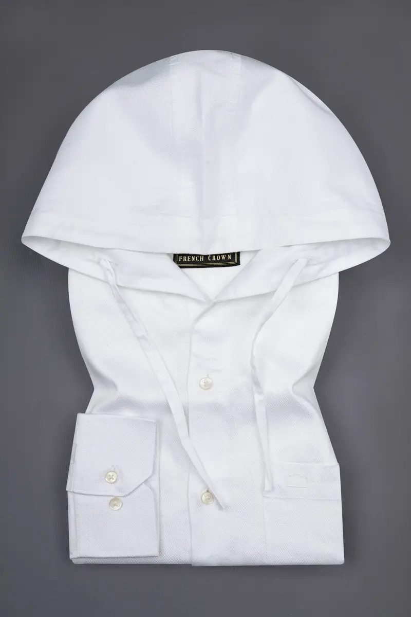 Bright White Dobby Premium Giza Cotton Hoody Shirt 1