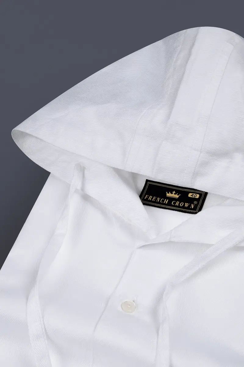 Bright White Dobby Premium Giza Cotton Hoody Shirt 3