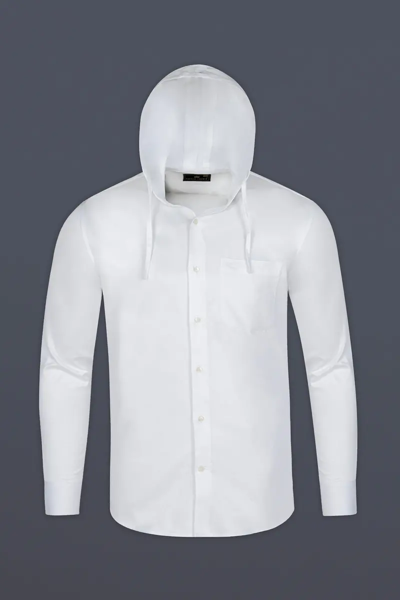 Bright White Dobby Premium Giza Cotton Hoody Shirt 4