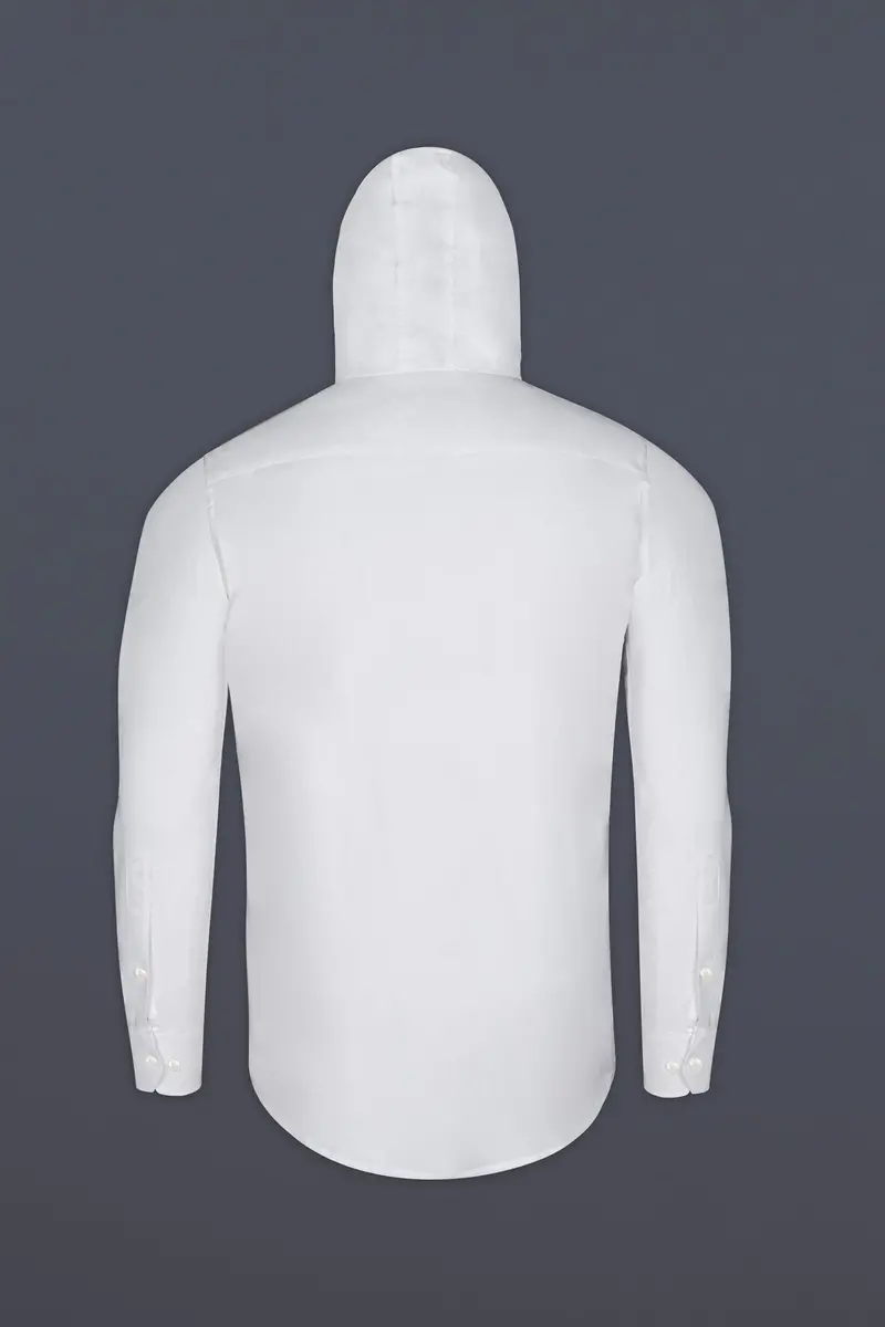 Bright White Dobby Premium Giza Cotton Hoody Shirt 5