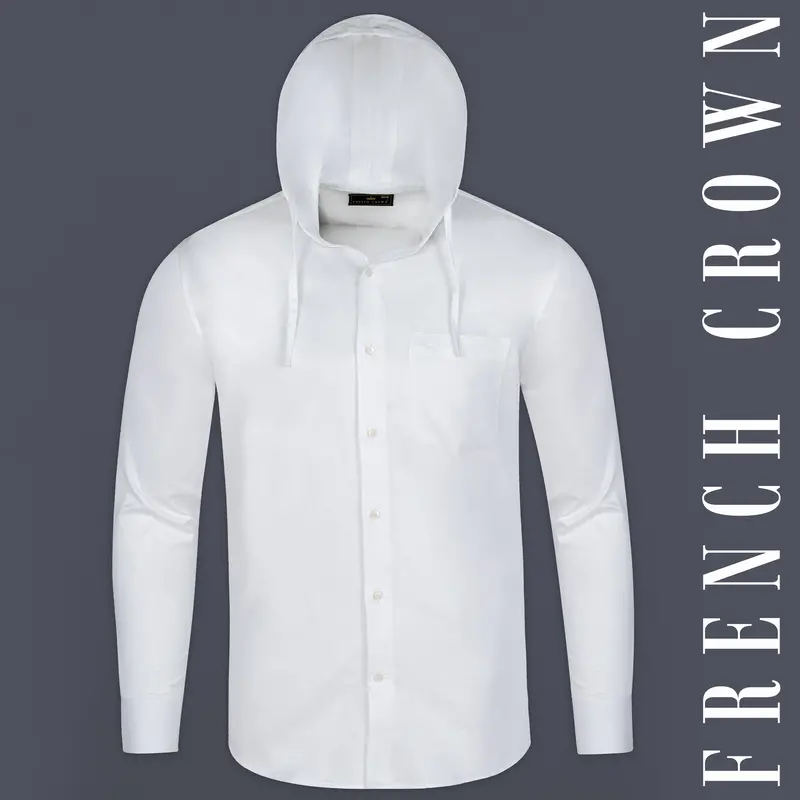 Bright White Dobby Premium Giza Cotton Hoody Shirt 6