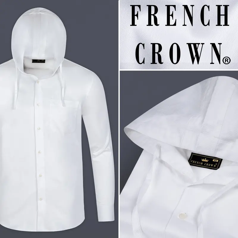 Bright White Dobby Premium Giza Cotton Hoody Shirt 8