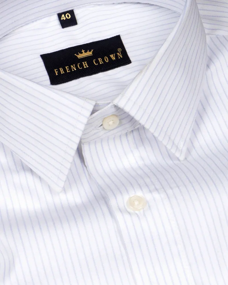 Bright White Dobby Striped Premium Giza Cotton Shirt 1