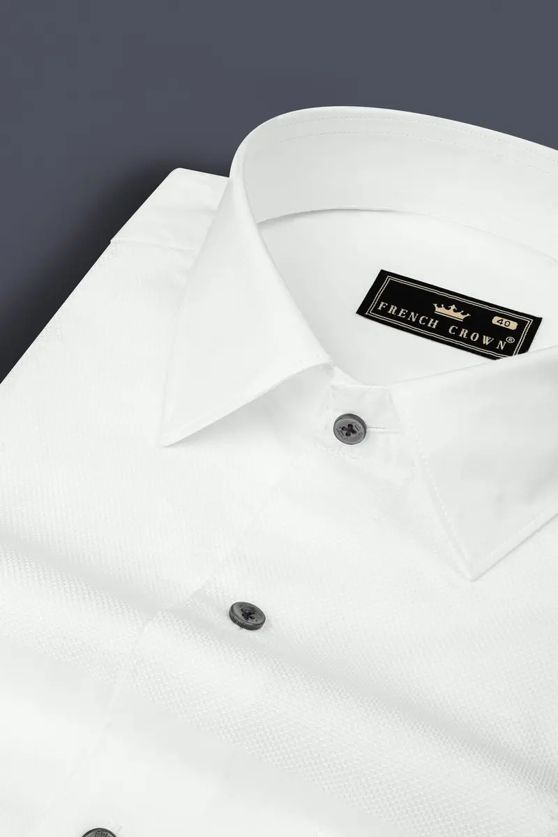 Bright White Dobby Textured Giza Cotton Shirt 1