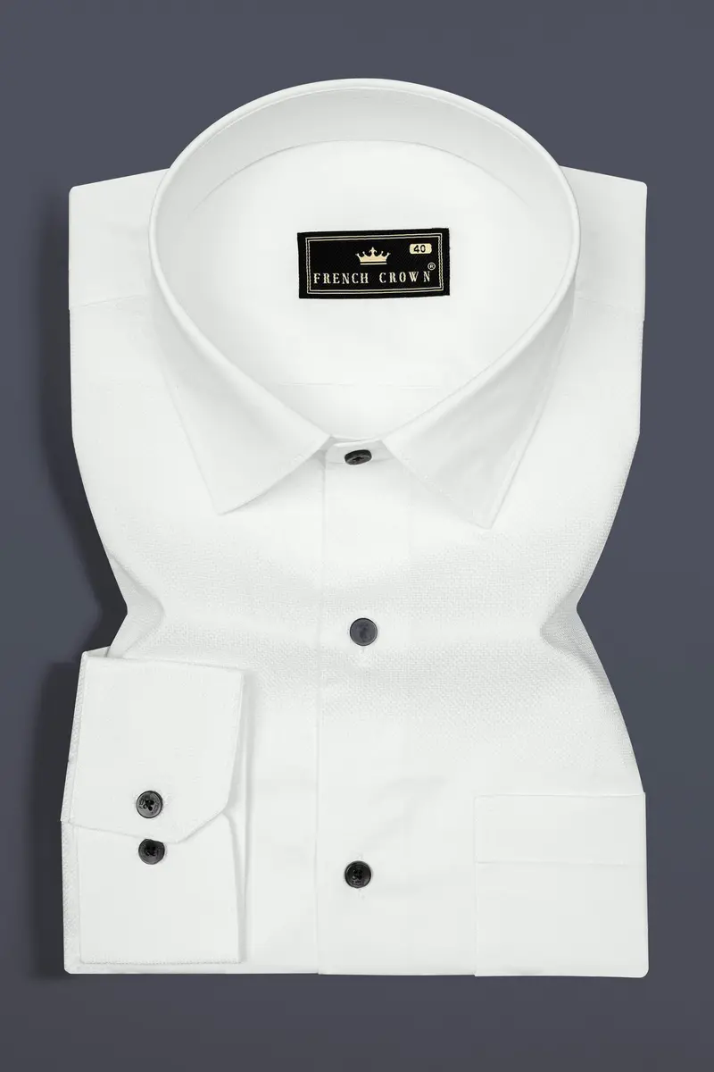 Bright White Dobby Textured Giza Cotton Shirt 3