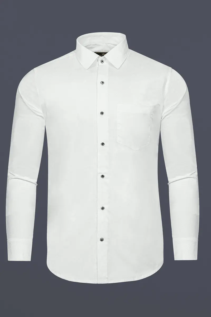 Bright White Dobby Textured Giza Cotton Shirt 4