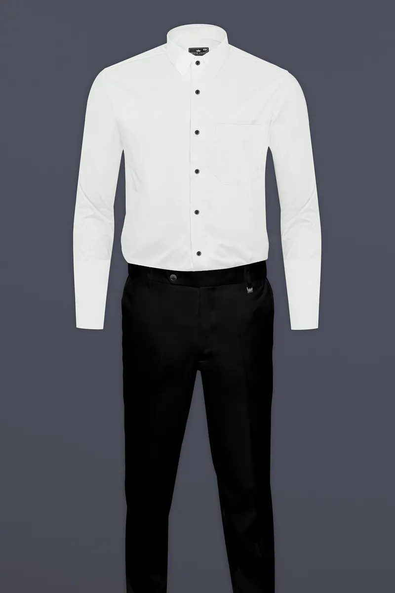Bright White Dobby Textured Giza Cotton Shirt 6