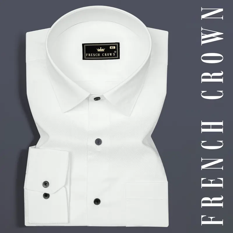 Bright White Dobby Textured Giza Cotton Shirt 7