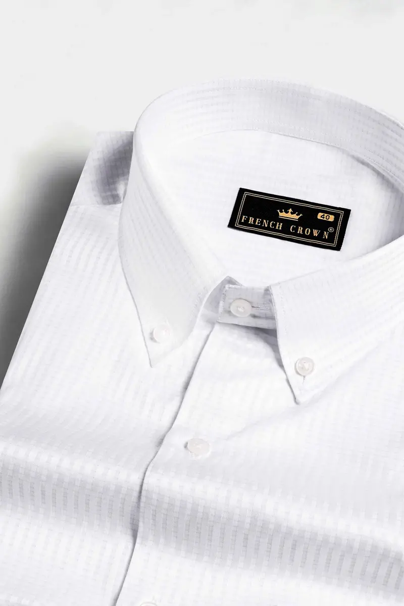 Bright White Dobby Textured Premium Giza Cotton Button Down Shirt 2
