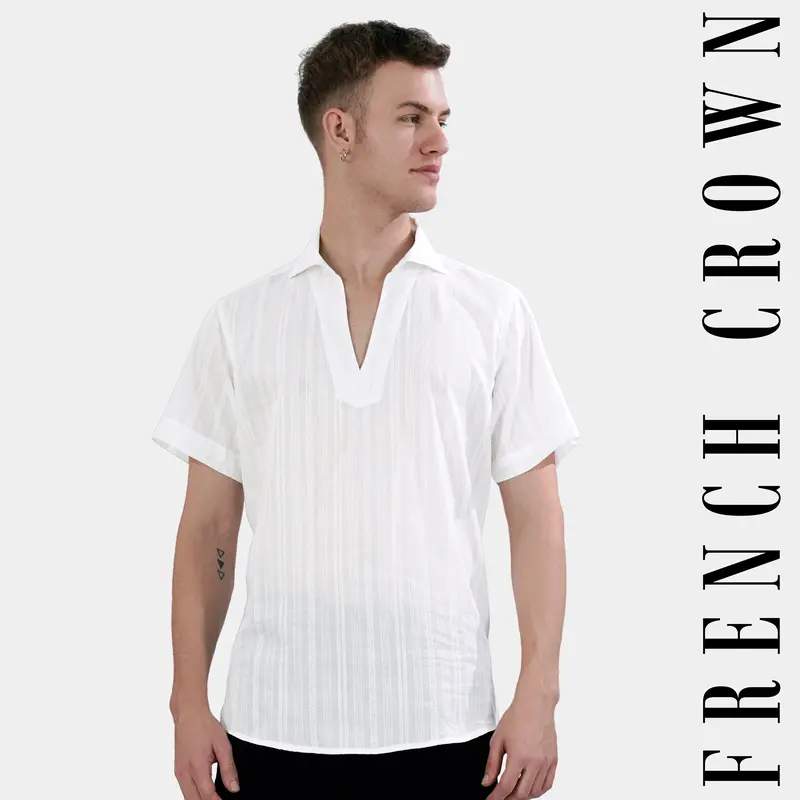 Bright White Dobby Textured Premium Giza Cotton Designer Shirt 1