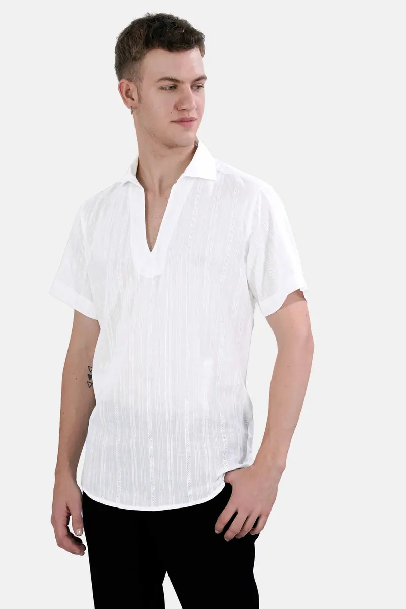 Bright White Dobby Textured Premium Giza Cotton Designer Shirt 2