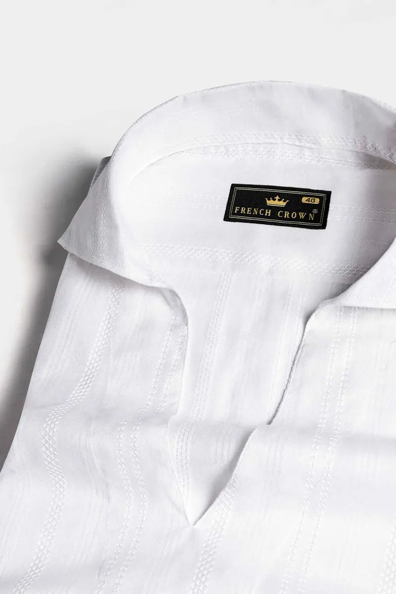 Bright White Dobby Textured Premium Giza Cotton Designer Shirt 4