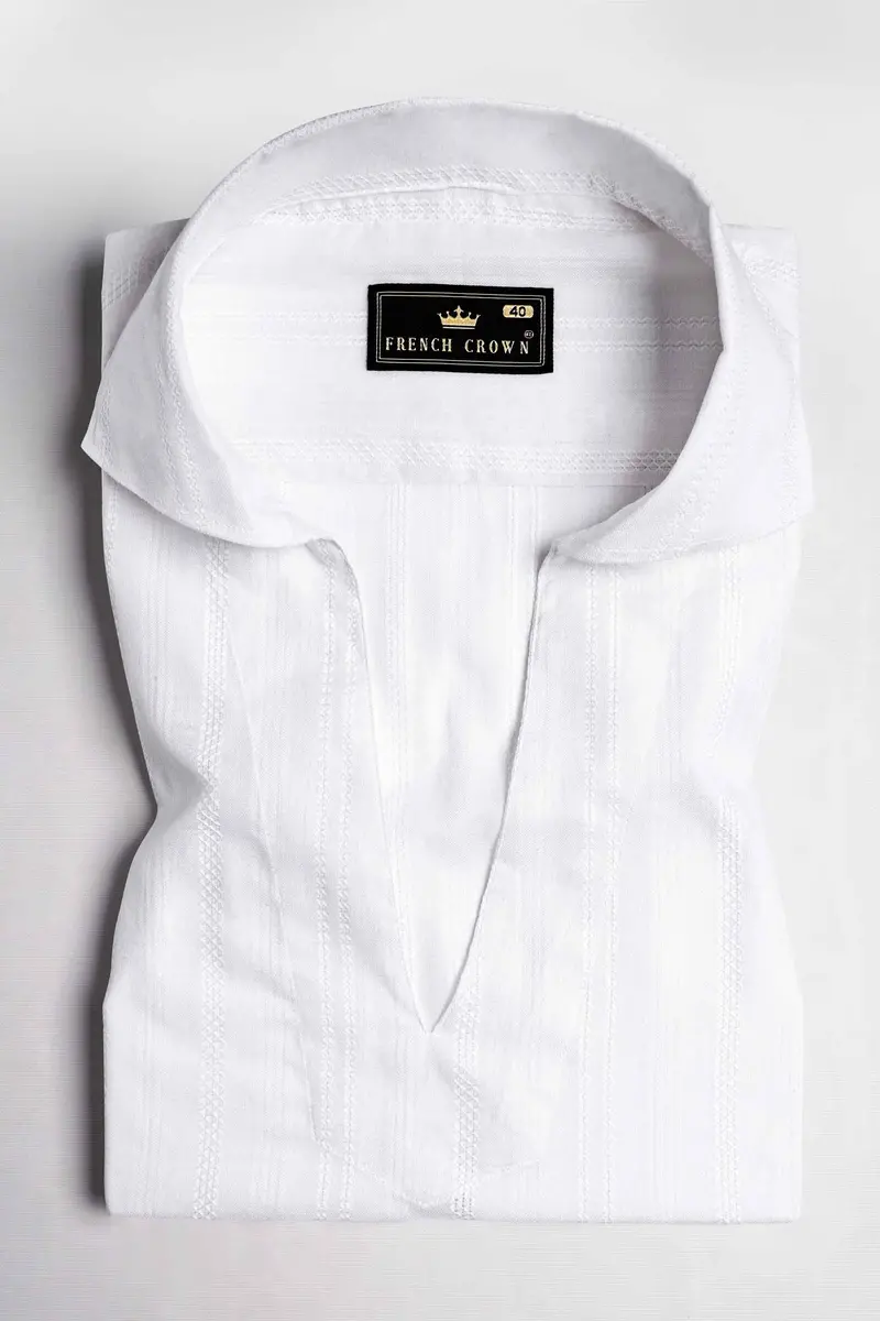 Bright White Dobby Textured Premium Giza Cotton Designer Shirt 5