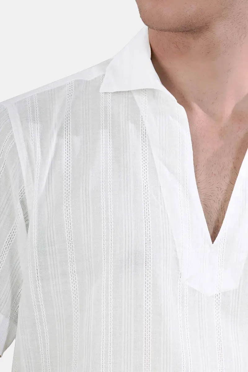 Bright White Dobby Textured Premium Giza Cotton Designer Shirt 6