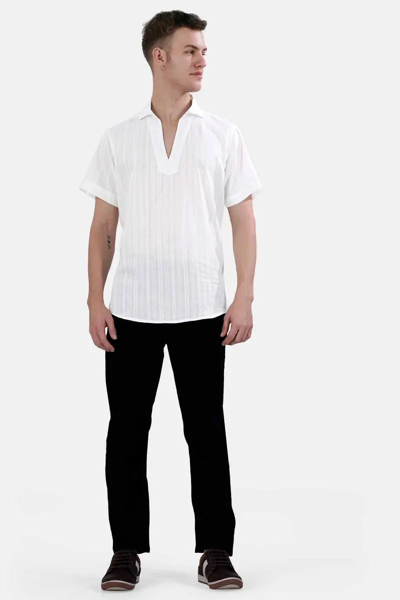 Bright White Dobby Textured Premium Giza Cotton Designer Shirt 7