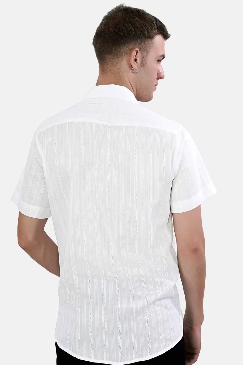 Bright White Dobby Textured Premium Giza Cotton Designer Shirt 8