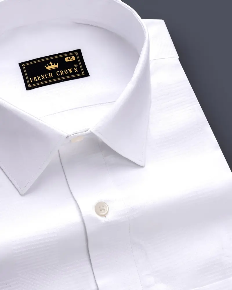Bright White Dobby Textured Premium Giza Cotton Dress Shirt 1