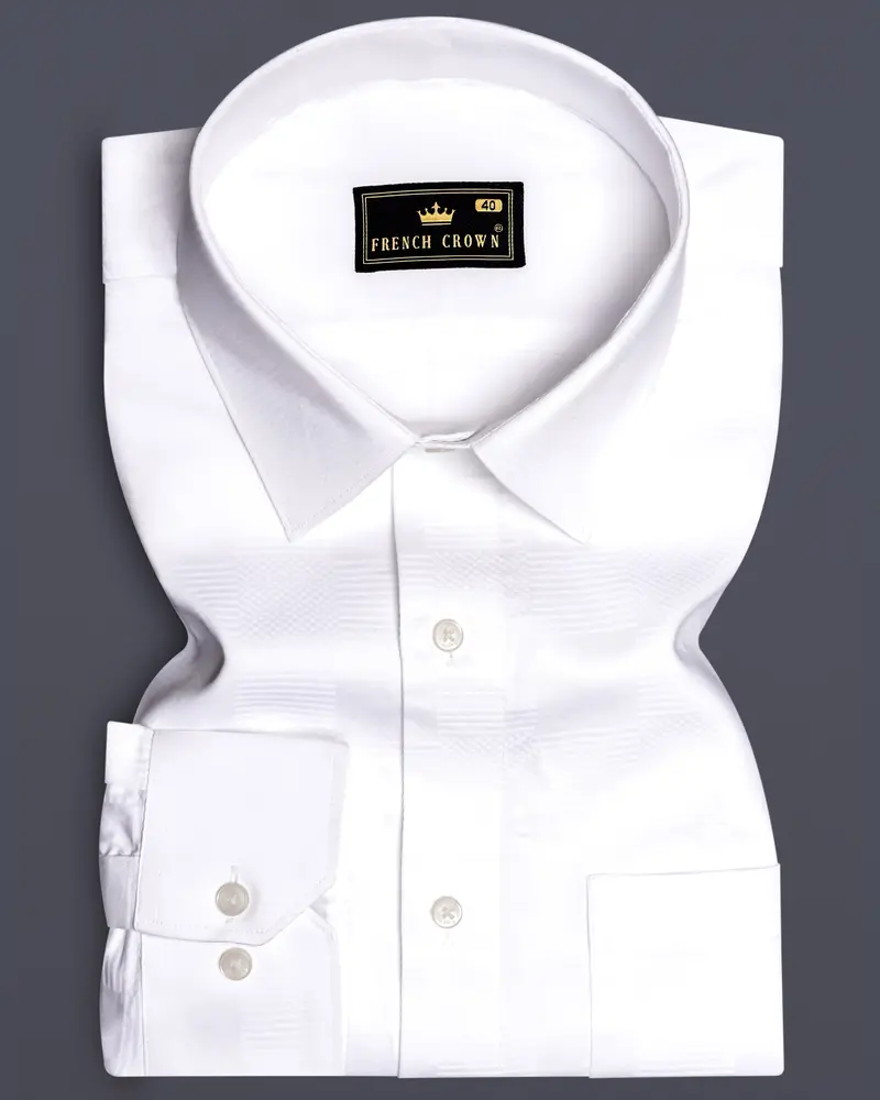 Bright White Dobby Textured Premium Giza Cotton Dress Shirt 10