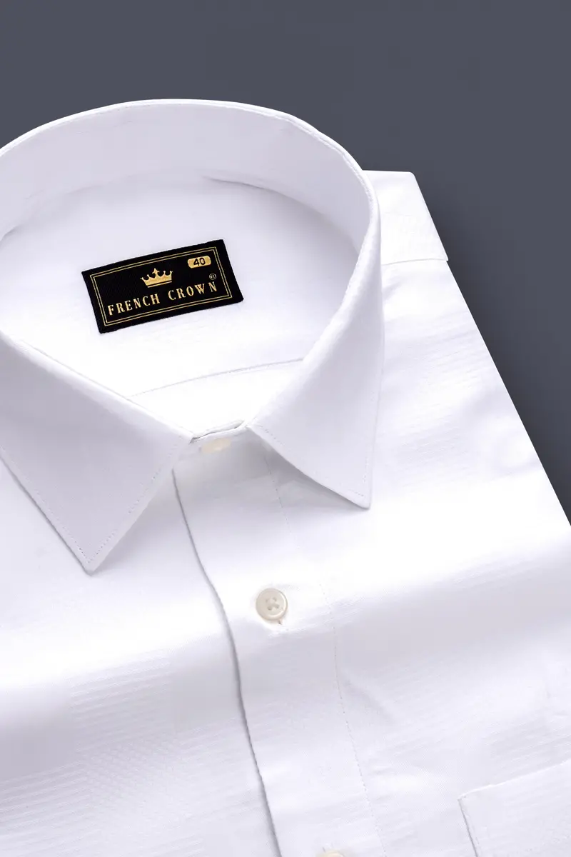 Bright White Dobby Textured Premium Giza Cotton Dress Shirt 2