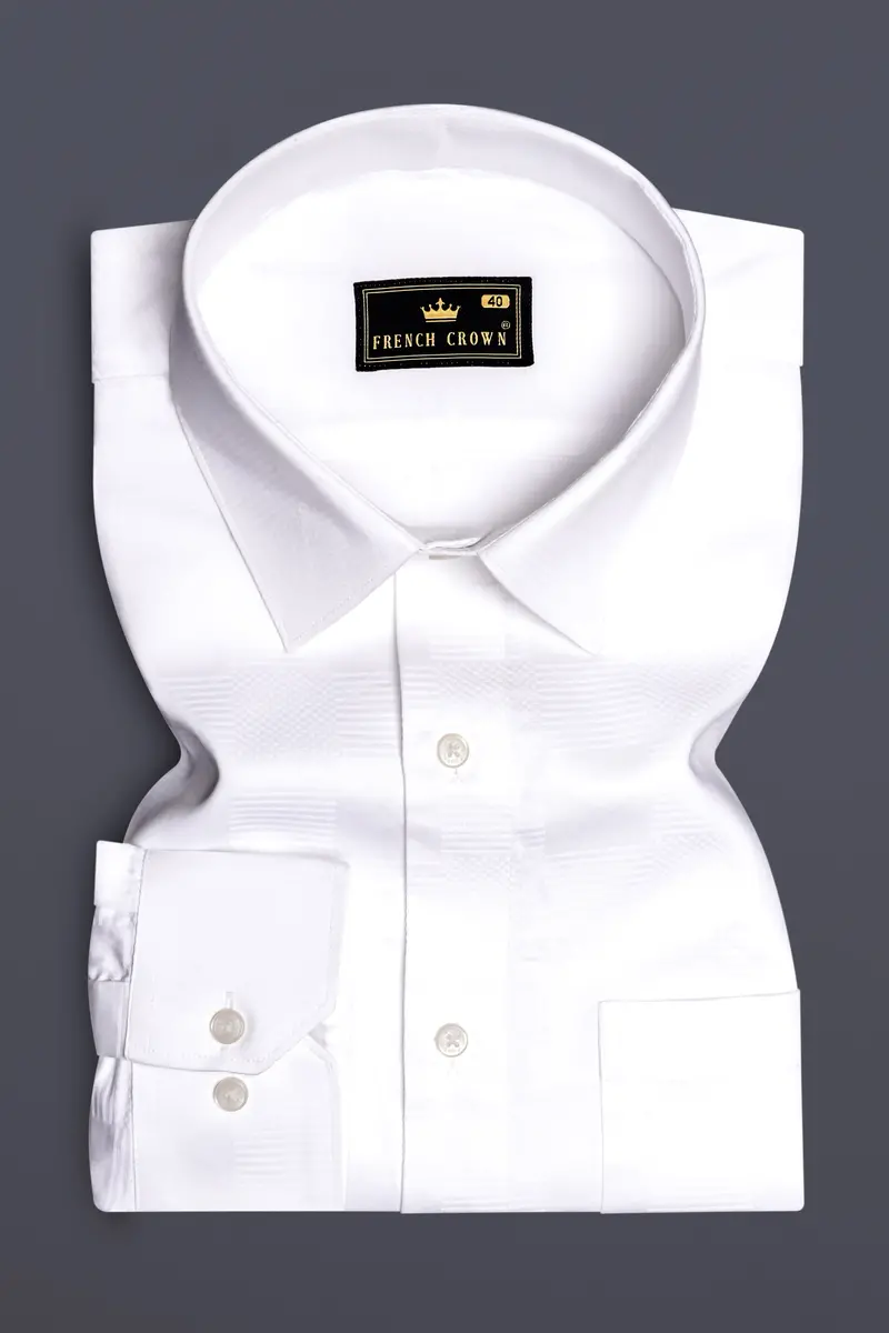 Bright White Dobby Textured Premium Giza Cotton Dress Shirt 4