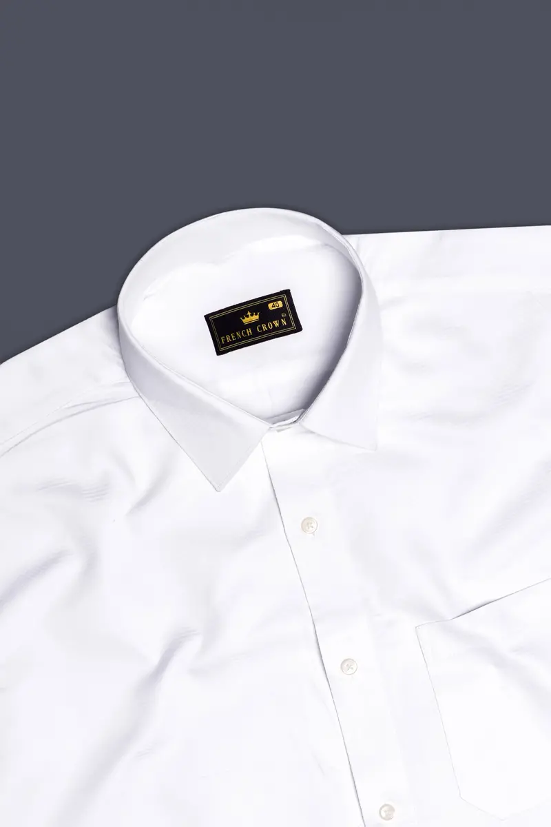 Bright White Dobby Textured Premium Giza Cotton Dress Shirt 5