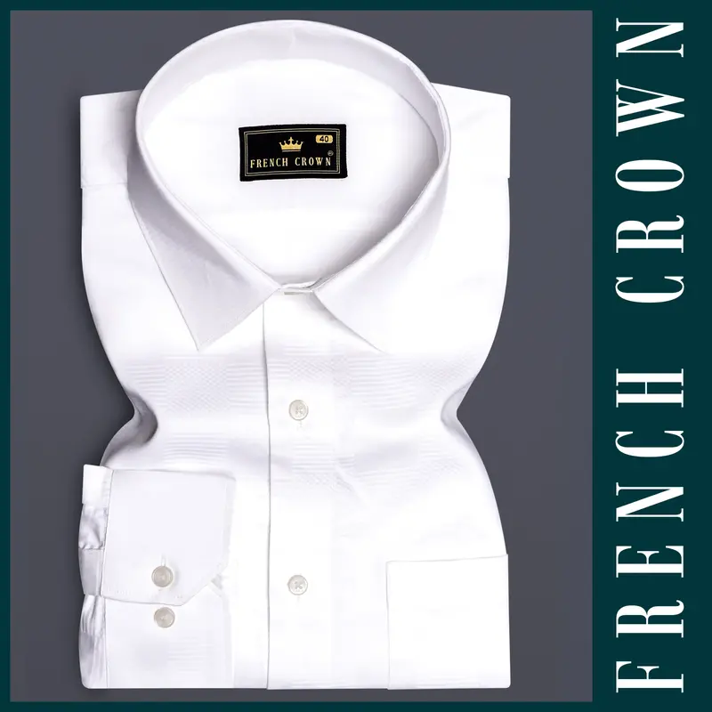 Bright White Dobby Textured Premium Giza Cotton Dress Shirt 6
