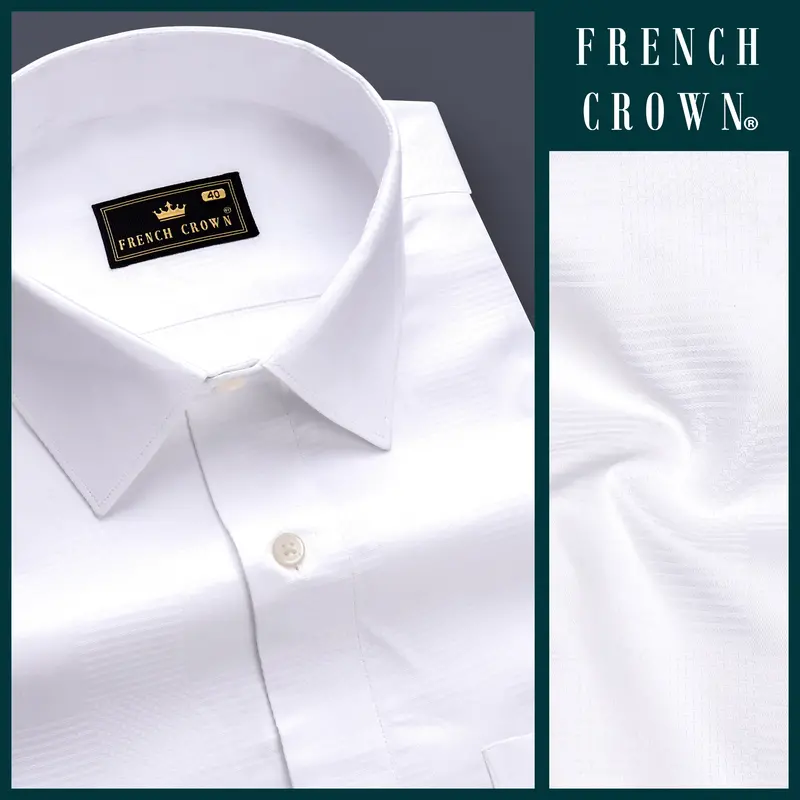 Bright White Dobby Textured Premium Giza Cotton Dress Shirt 8