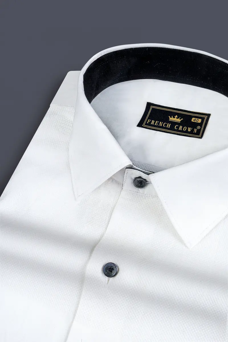Bright White Dobby Textured Premium Giza Cotton Shirt 1